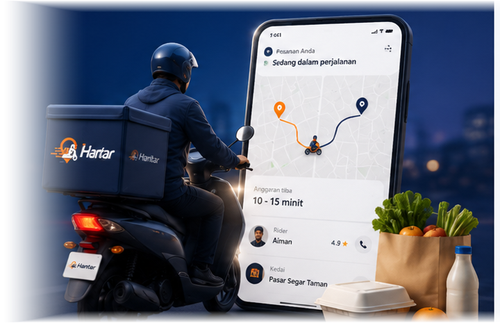 Rider Hantar bersama paparan penjejakan penghantaran